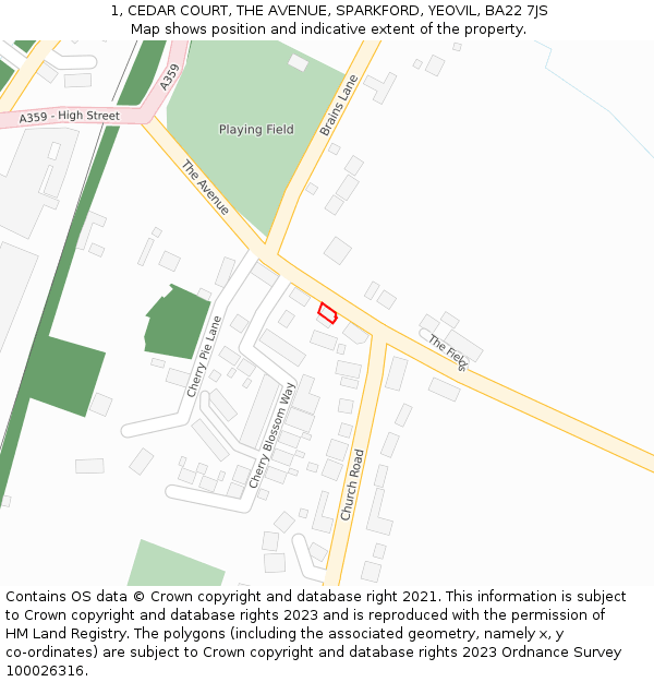 1, CEDAR COURT, THE AVENUE, SPARKFORD, YEOVIL, BA22 7JS: Location map and indicative extent of plot