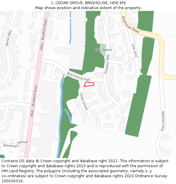 1, CEDAR GROVE, BRIGHOUSE, HD6 4FE: Location map and indicative extent of plot