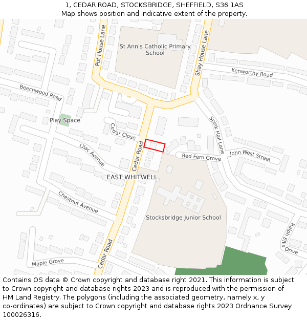 1, CEDAR ROAD, STOCKSBRIDGE, SHEFFIELD, S36 1AS: Location map and indicative extent of plot