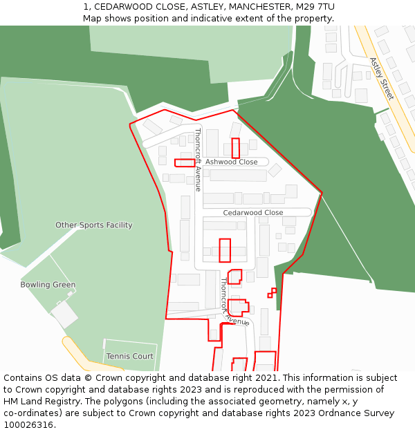 1, CEDARWOOD CLOSE, ASTLEY, MANCHESTER, M29 7TU: Location map and indicative extent of plot