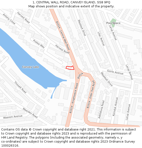 1, CENTRAL WALL ROAD, CANVEY ISLAND, SS8 9PQ: Location map and indicative extent of plot