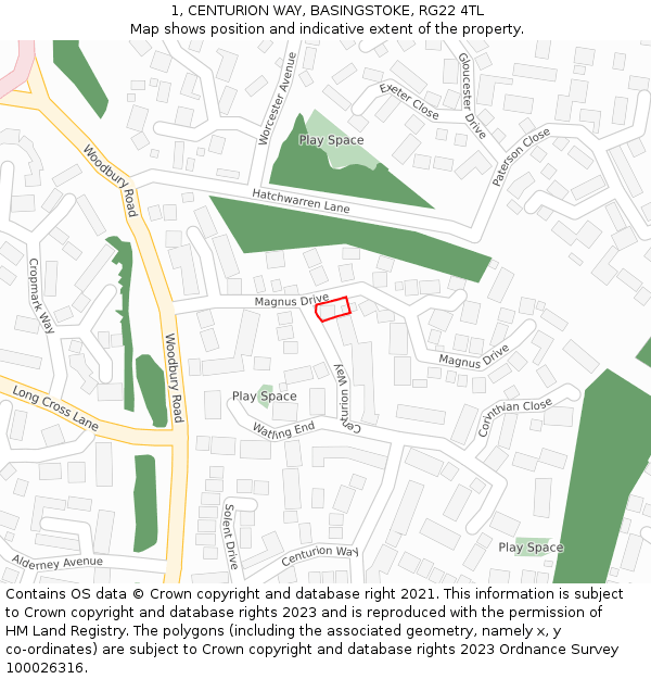 1, CENTURION WAY, BASINGSTOKE, RG22 4TL: Location map and indicative extent of plot