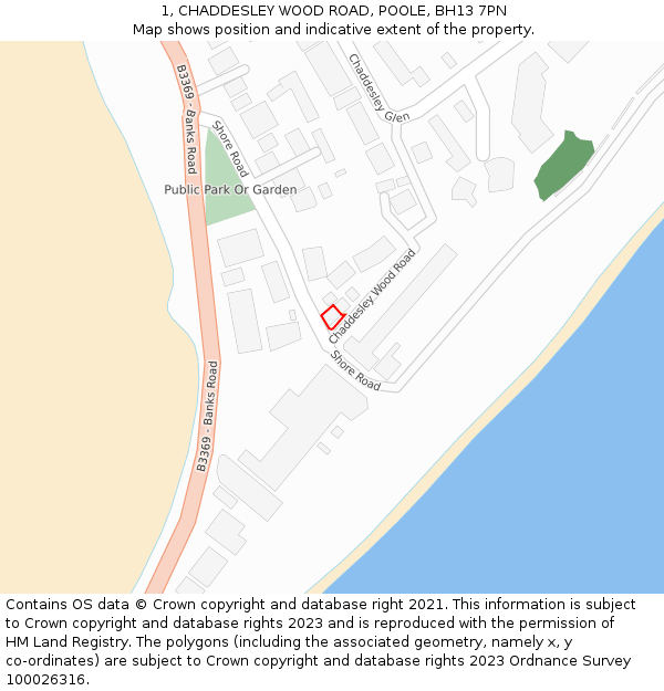 1, CHADDESLEY WOOD ROAD, POOLE, BH13 7PN: Location map and indicative extent of plot