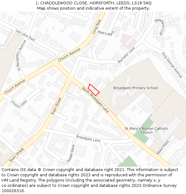 1, CHADDLEWOOD CLOSE, HORSFORTH, LEEDS, LS18 5AQ: Location map and indicative extent of plot