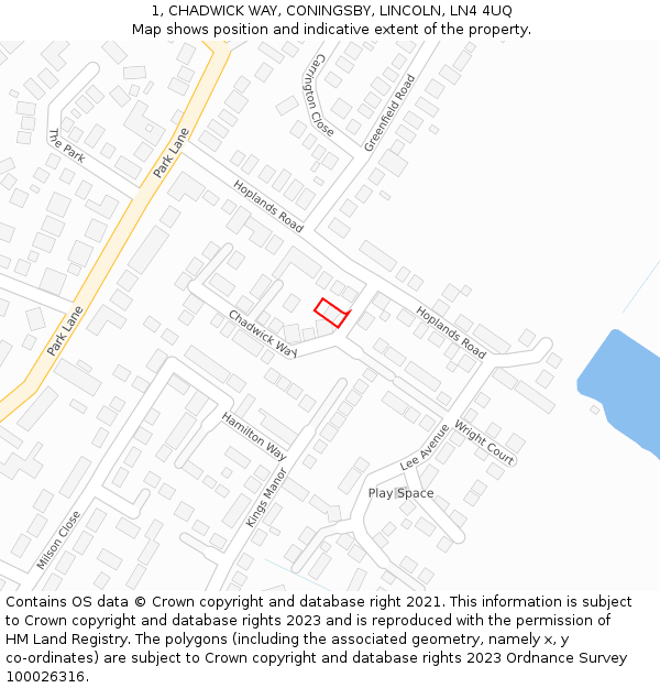 1, CHADWICK WAY, CONINGSBY, LINCOLN, LN4 4UQ: Location map and indicative extent of plot