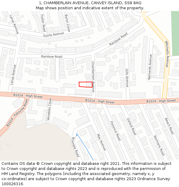 1, CHAMBERLAIN AVENUE, CANVEY ISLAND, SS8 8AG: Location map and indicative extent of plot