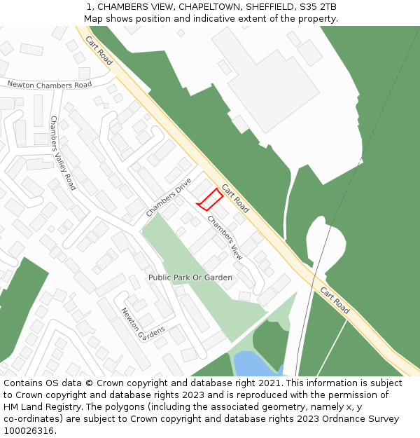 1, CHAMBERS VIEW, CHAPELTOWN, SHEFFIELD, S35 2TB: Location map and indicative extent of plot