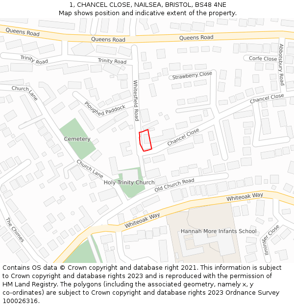 1, CHANCEL CLOSE, NAILSEA, BRISTOL, BS48 4NE: Location map and indicative extent of plot