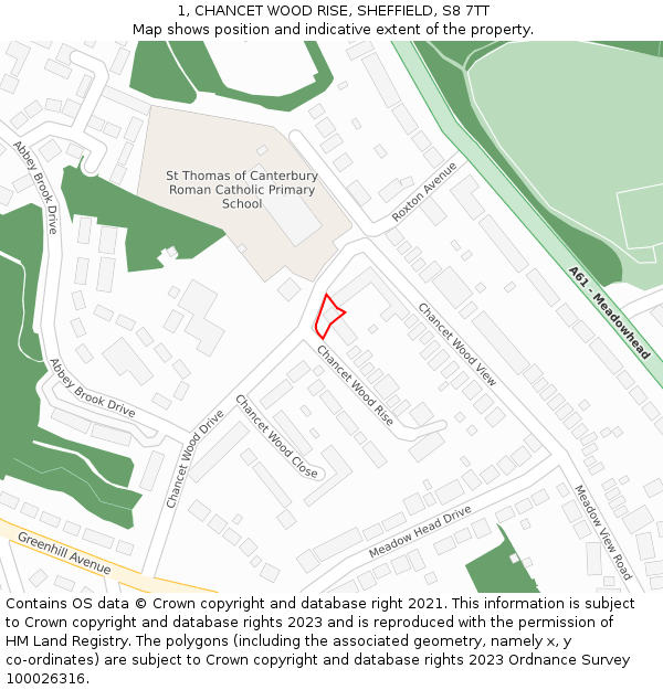 1, CHANCET WOOD RISE, SHEFFIELD, S8 7TT: Location map and indicative extent of plot