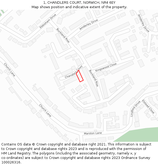 1, CHANDLERS COURT, NORWICH, NR4 6EY: Location map and indicative extent of plot