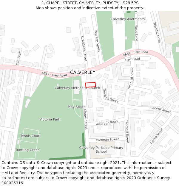 1, CHAPEL STREET, CALVERLEY, PUDSEY, LS28 5PS: Location map and indicative extent of plot