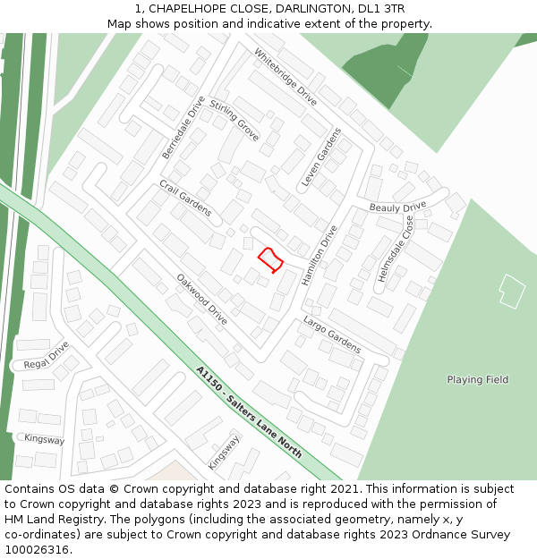 1, CHAPELHOPE CLOSE, DARLINGTON, DL1 3TR: Location map and indicative extent of plot