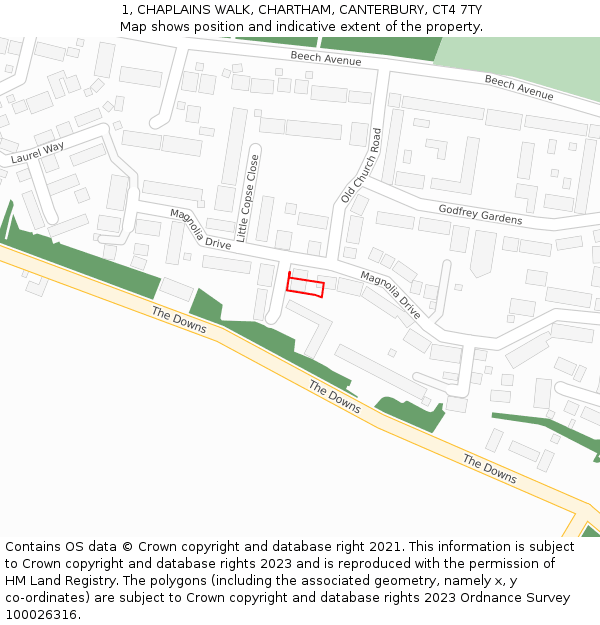 1, CHAPLAINS WALK, CHARTHAM, CANTERBURY, CT4 7TY: Location map and indicative extent of plot