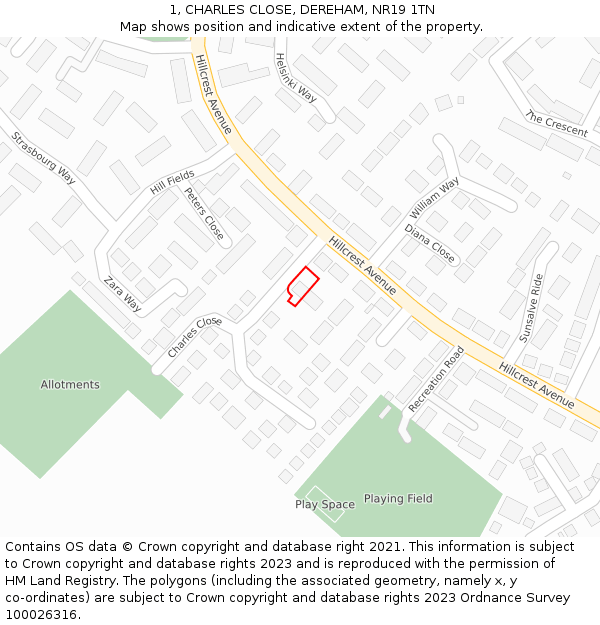 1, CHARLES CLOSE, DEREHAM, NR19 1TN: Location map and indicative extent of plot