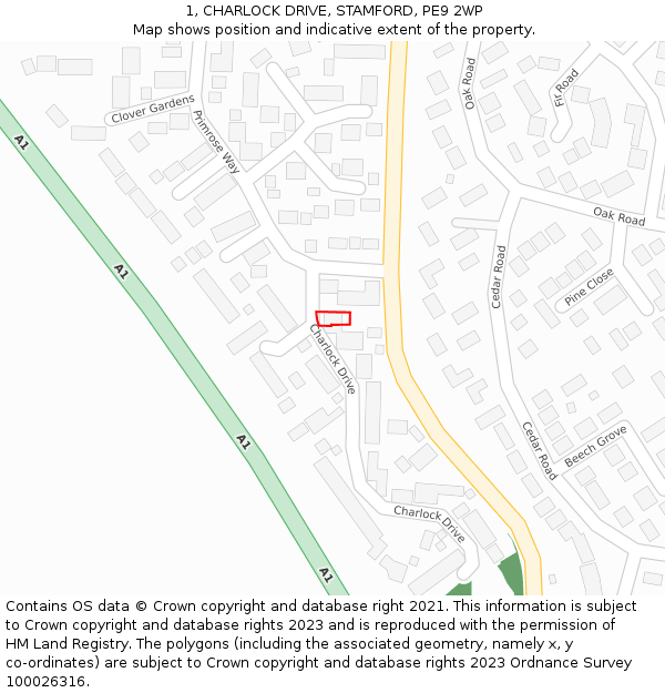 1, CHARLOCK DRIVE, STAMFORD, PE9 2WP: Location map and indicative extent of plot