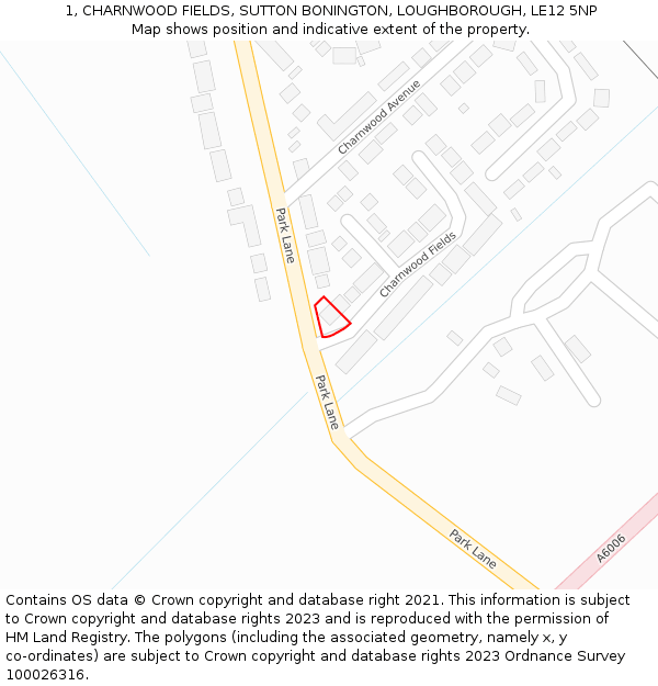 1, CHARNWOOD FIELDS, SUTTON BONINGTON, LOUGHBOROUGH, LE12 5NP: Location map and indicative extent of plot