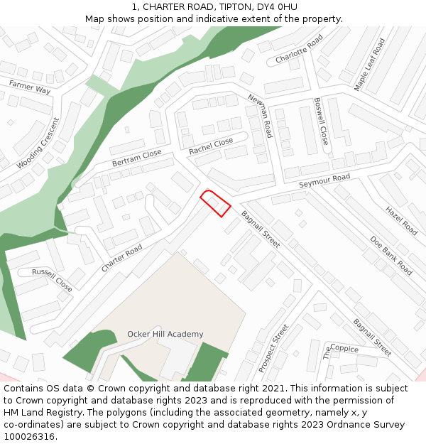 1, CHARTER ROAD, TIPTON, DY4 0HU: Location map and indicative extent of plot