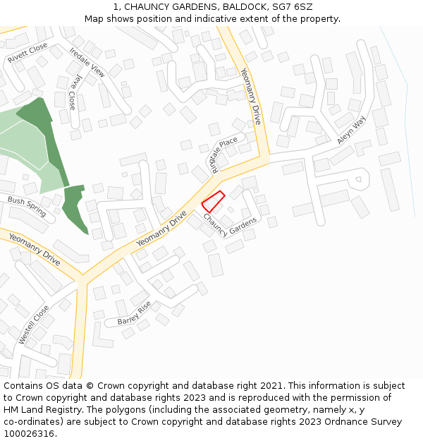 1, CHAUNCY GARDENS, BALDOCK, SG7 6SZ: Location map and indicative extent of plot