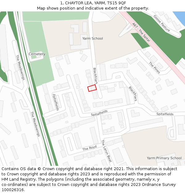 1, CHAYTOR LEA, YARM, TS15 9QF: Location map and indicative extent of plot