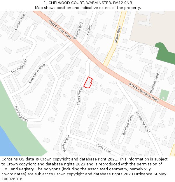 1, CHELWOOD COURT, WARMINSTER, BA12 9NB: Location map and indicative extent of plot