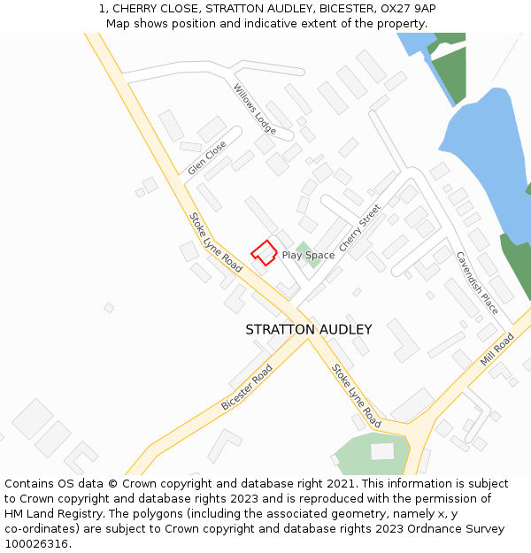 1, CHERRY CLOSE, STRATTON AUDLEY, BICESTER, OX27 9AP: Location map and indicative extent of plot