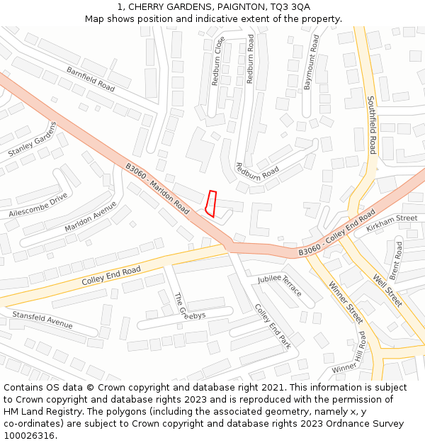 1, CHERRY GARDENS, PAIGNTON, TQ3 3QA: Location map and indicative extent of plot