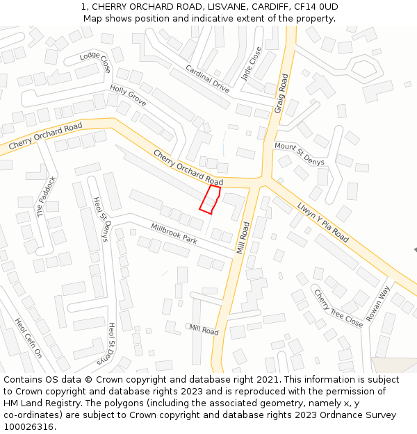 1, CHERRY ORCHARD ROAD, LISVANE, CARDIFF, CF14 0UD: Location map and indicative extent of plot