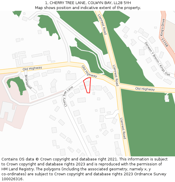 1, CHERRY TREE LANE, COLWYN BAY, LL28 5YH: Location map and indicative extent of plot