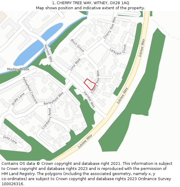 1, CHERRY TREE WAY, WITNEY, OX28 1AQ: Location map and indicative extent of plot