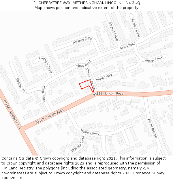 1, CHERRYTREE WAY, METHERINGHAM, LINCOLN, LN4 3UQ: Location map and indicative extent of plot