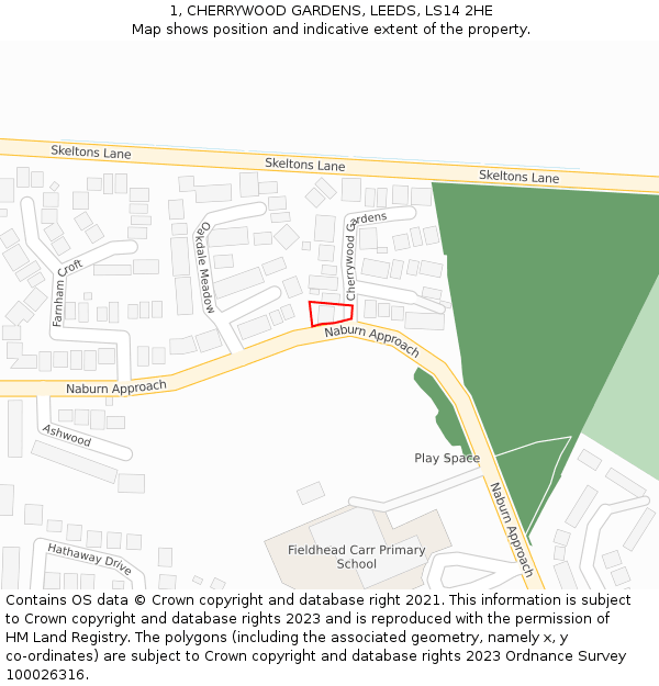 1, CHERRYWOOD GARDENS, LEEDS, LS14 2HE: Location map and indicative extent of plot