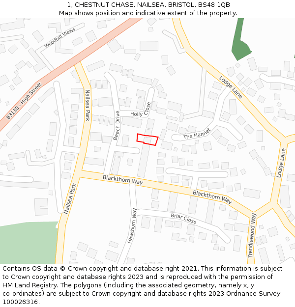 1, CHESTNUT CHASE, NAILSEA, BRISTOL, BS48 1QB: Location map and indicative extent of plot