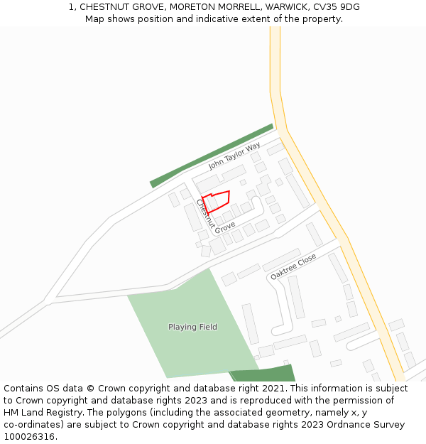 1, CHESTNUT GROVE, MORETON MORRELL, WARWICK, CV35 9DG: Location map and indicative extent of plot