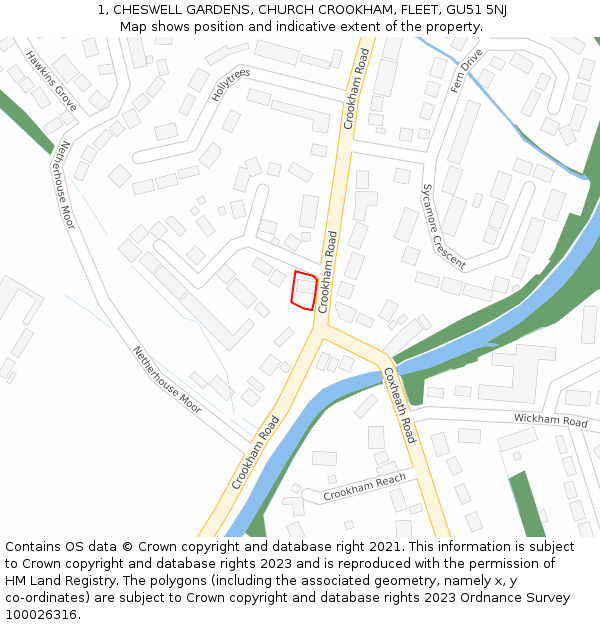 1, CHESWELL GARDENS, CHURCH CROOKHAM, FLEET, GU51 5NJ: Location map and indicative extent of plot