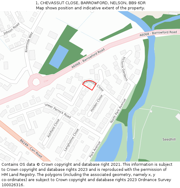 1, CHEVASSUT CLOSE, BARROWFORD, NELSON, BB9 6DR: Location map and indicative extent of plot