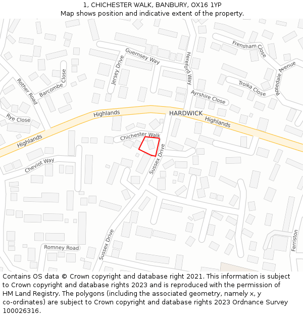 1, CHICHESTER WALK, BANBURY, OX16 1YP: Location map and indicative extent of plot