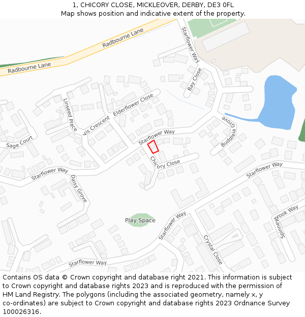 1, CHICORY CLOSE, MICKLEOVER, DERBY, DE3 0FL: Location map and indicative extent of plot
