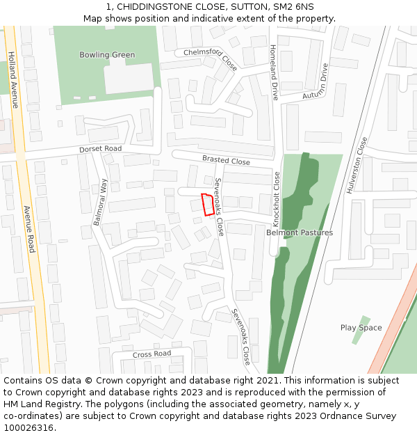 1, CHIDDINGSTONE CLOSE, SUTTON, SM2 6NS: Location map and indicative extent of plot