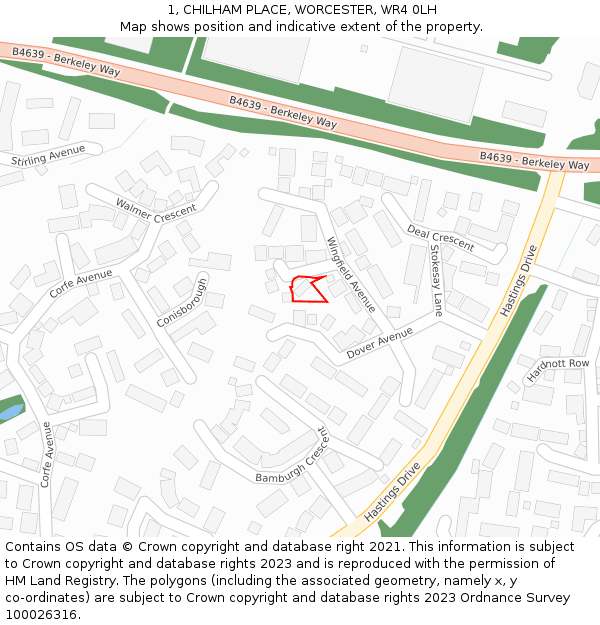 1, CHILHAM PLACE, WORCESTER, WR4 0LH: Location map and indicative extent of plot