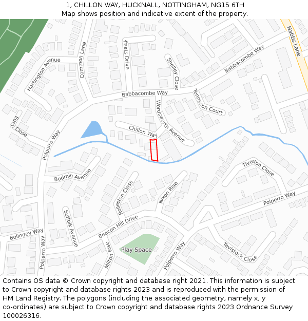 1, CHILLON WAY, HUCKNALL, NOTTINGHAM, NG15 6TH: Location map and indicative extent of plot