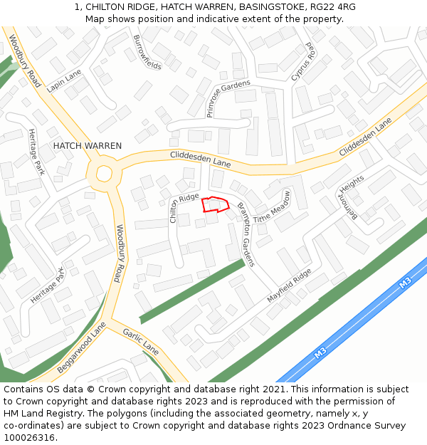 1, CHILTON RIDGE, HATCH WARREN, BASINGSTOKE, RG22 4RG: Location map and indicative extent of plot