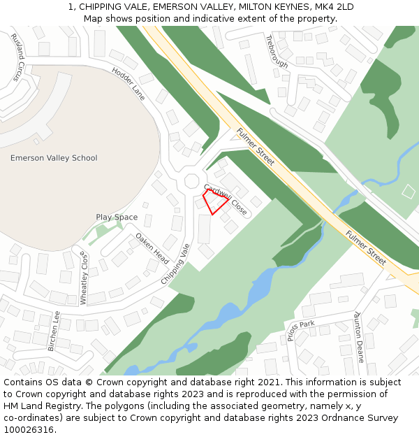 1, CHIPPING VALE, EMERSON VALLEY, MILTON KEYNES, MK4 2LD: Location map and indicative extent of plot