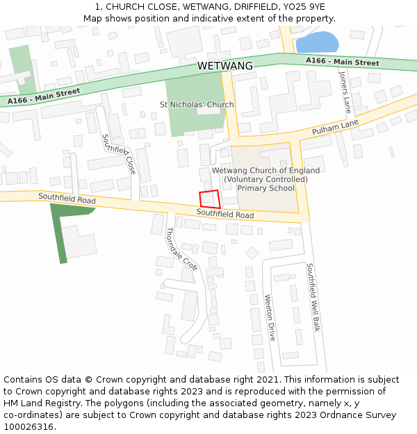 1, CHURCH CLOSE, WETWANG, DRIFFIELD, YO25 9YE: Location map and indicative extent of plot