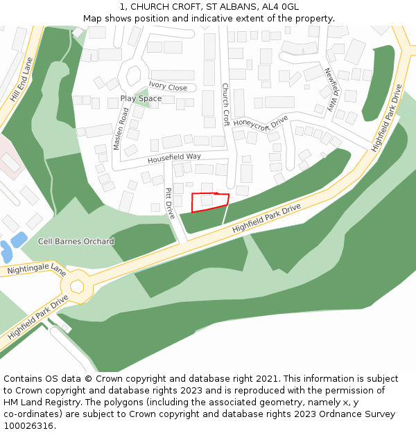 1, CHURCH CROFT, ST ALBANS, AL4 0GL: Location map and indicative extent of plot