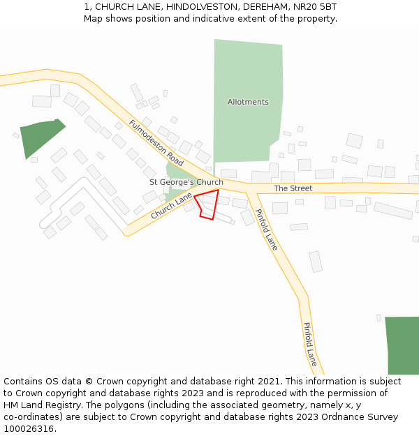 1, CHURCH LANE, HINDOLVESTON, DEREHAM, NR20 5BT: Location map and indicative extent of plot