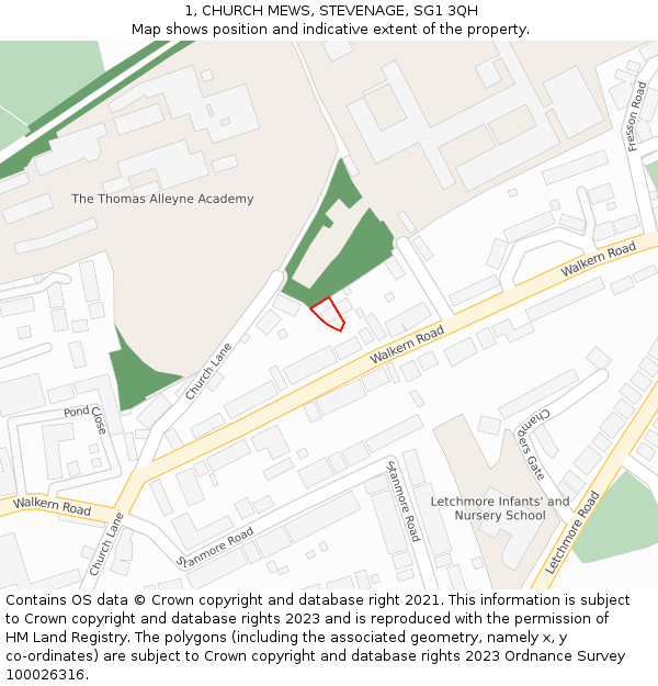 1, CHURCH MEWS, STEVENAGE, SG1 3QH: Location map and indicative extent of plot