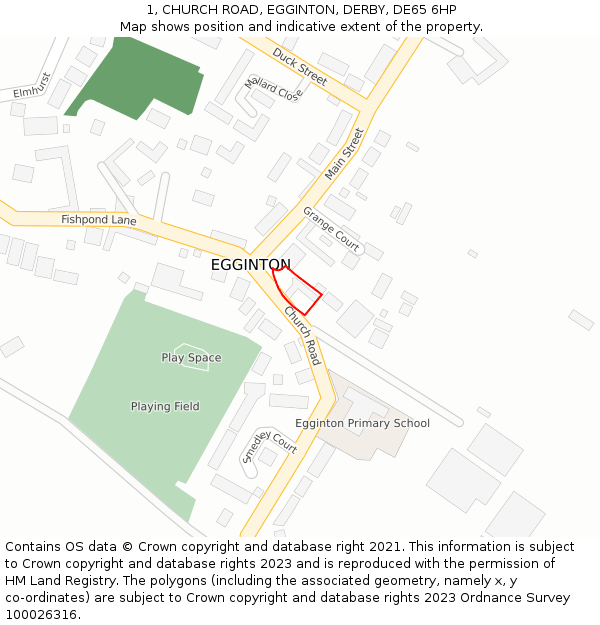 1, CHURCH ROAD, EGGINTON, DERBY, DE65 6HP: Location map and indicative extent of plot