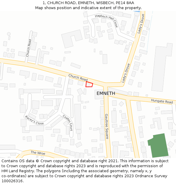 1, CHURCH ROAD, EMNETH, WISBECH, PE14 8AA: Location map and indicative extent of plot