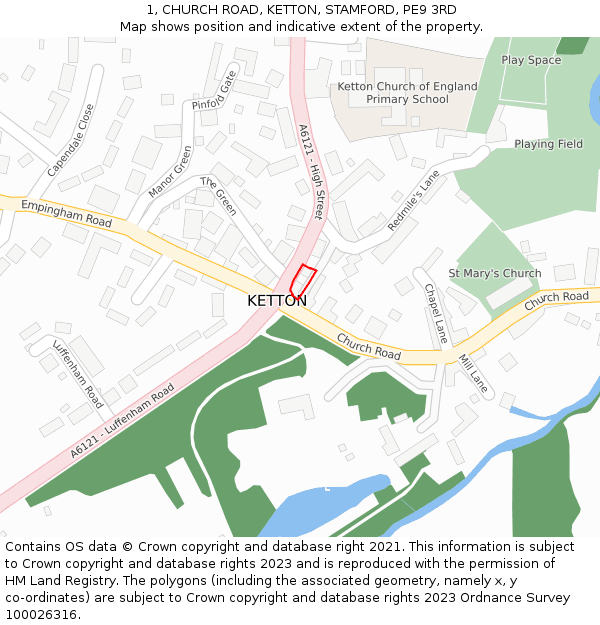 1, CHURCH ROAD, KETTON, STAMFORD, PE9 3RD: Location map and indicative extent of plot