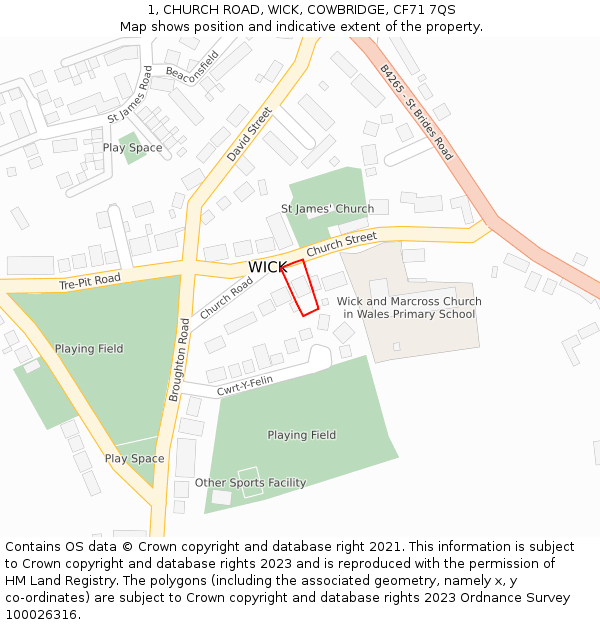 1, CHURCH ROAD, WICK, COWBRIDGE, CF71 7QS: Location map and indicative extent of plot